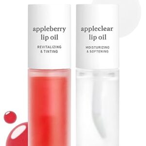 NOONI Korean Vegan Appleseed Lip Oil Set – Appleberry & Appleclear | with Apple Seed Oil, Lip Oil Duo, Lip Stain, For Chapped and Flaky Lips