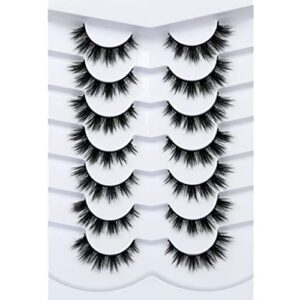 Pooplunch False Eyelashes Natural Wispies Lashes Cat Eye Look Short Fluffy Wispy 8D Faux Mink Lash Fake Eyelashes Strips 7 Pairs Multipack