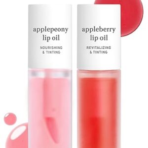 NOONI Korean Vegan Appleseed Lip Oil Set – Applepeony & Appleberry | with Apple Seed Oil, Lip Oil Duo, Lip Stain, For Chapped and Flaky Lips