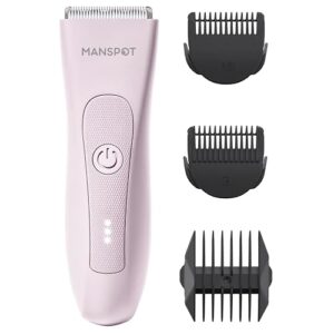 MANSPOT Finishing Trimmers, Pubic Groin Hair Trimmer (Fairy Pink), Replaceable Ceramic Blade Heads, Waterproof Wet/Dry, 90 Minutes Hair Cutting Tools