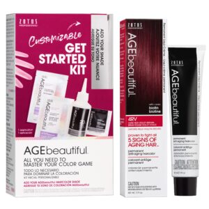 AGE beautiful Permanent Hair Color Dye Liqui Creme & Developer Starter Kit | 100% Gray Coverage | Anti-Aging | Biotin for Thicker, Fuller, Healthier Hair | 4RV Dark Red Violet Brown