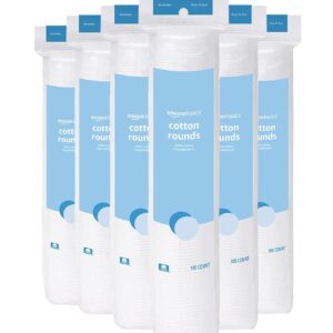 Amazon Basics Hypoallergenic 100% Cotton Rounds for Makeup Removal and Skincare, 600 Count, 6 Packs of 100 Count