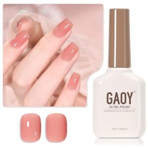 GAOY Jelly Nude Gel Nail Polish, 16ml Sheer Pink Translucent Soak Off Gel Polish, UV Light Cure for Nail Art DIY, 1209 Pink Apricot