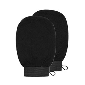 Yvoier Exfoliating Gloves Exfoliator Mitt – Double Sided Use Scrubbing Gloves Remove Dead Skin, Impurities, Tan Remover Mitt Set of 2 for Prep-Self Tanning