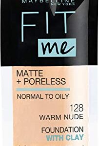 Maybelline New York Fit Me Matte + Poreless Liquid Foundation, Pouch Format, 128 Warm Nude, 1.3 Ounce