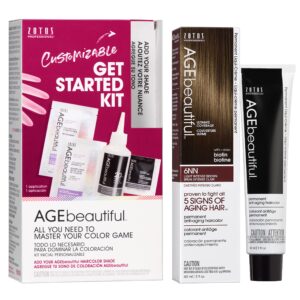 AGE beautiful Permanent Hair Color Dye Liqui Creme & Developer Starter Kit | 100% Gray Coverage | Anti-Aging | Biotin for Thicker, Fuller, Healthier Hair | 6NN Light Intense Brown