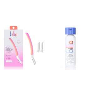 Billie Dermaplane Starter Kit – Reusable Handle + 3 Refill Blades – Remove Facial Hair, Shape Brows + Whipped Shave Cream – Lavender & Bergamot Scent