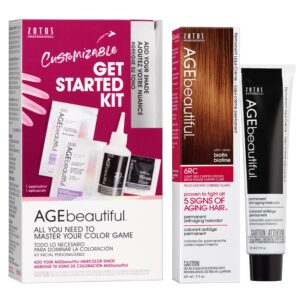 AGE beautiful Permanent Hair Color Dye Liqui Creme & Developer Starter Kit | 100% Gray Coverage | Anti-Aging | Biotin for Thicker, Fuller, Healthier Hair | 6RC Light Red Copper