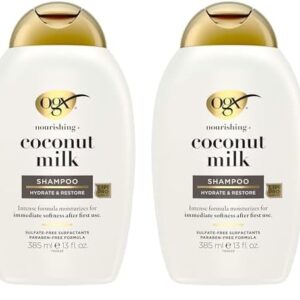 OGX Nourishing Coconut Milk Shampoo for Strong, Healthy Hair with Coconut Oil, Egg White Protein, Sulfate-Free, 13 fl oz (Pack of 2)