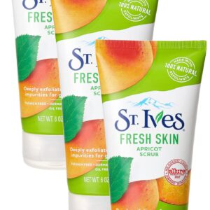 St. Ives Fresh Skin Face Scrub Deeply Exfoliates for Smooth, Glowing Skin Apricot Dermatologist Tested, Made with 100% Natural Exfoliants 6 oz (Pack of 3)