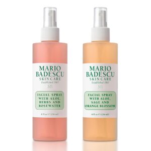 Mario Badescu Rose Water + Orange Facial Spray Bundle | Hydrating Rosewater Face Mist with Aloe & Herbs + Rejuvenating Sage & Orange Blossom | Clarifies & Uplifts Skin | For All Skin Types | 8+8 Fl Oz