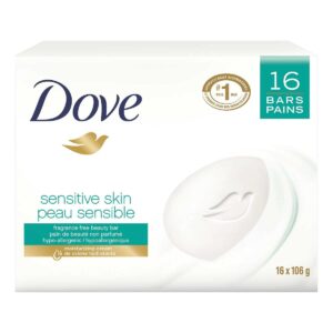 Dove Sensitive Skin – Unscented/Fragrance Free Hypo-Allergenic Beauty Bar, 3.73 oz / 106 g x 16 Pack