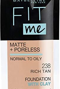 Maybelline New York Fit Me Matte + Poreless Liquid Foundation, Pouch Format, 238 Rich Tan, 1.3 Ounce