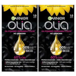Garnier Hair Color Olia Ammonia-Free Brilliant Color Oil-Rich Permanent Hair Dye, 1.0 Black, 2 Count (Packaging May Vary)
