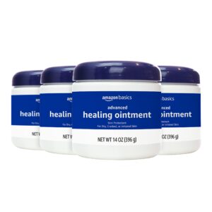 Amazon Basics Healing Ointment & Skin Protectant for Dry & Cracked Skin and Chapped Lips, Fragrance Free, 14 Oz (Pack of 4)
