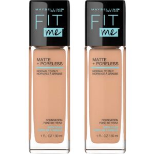 Maybelline Fit Me Matte + Poreless Liquid Foundation Makeup, Natural Buff, 2 COUNT Oil-Free Foundation