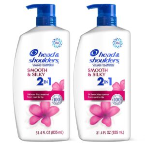 Head & Shoulders 2-in-1 Dandruff Shampoo and Conditioner, Anti-Dandruff Treatment, Smooth & Silky, 31.4 fl oz Each, Twin Pack
