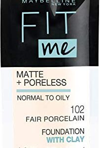 Maybelline New York Fit Me Matte + Poreless Liquid Foundation, Pouch Format, 102 Fair Porcelain, 1.3 Ounce