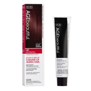 AGE beautiful Permanent Hair Color Dye Liqui Creme | 100% Gray Coverage | Anti-Aging Haircolor | Biotin for Thicker, Fuller Hair | Professional Salon Coloring | 4R Dark Red Brown