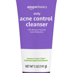 Amazon Basics Acne Cleanser Face Wash – Daily Control, Maximum Strength 10% Benzoyl Peroxide, 5 Ounce