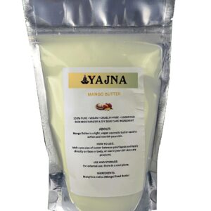 Yajna Organic Raw Mango Butter 100% Pure,Natural & Unrefined| Skin Moisturizer For Face, Body & Hair| 4 OZ/115 GM Ivory/White Grade A | DIY Creams, Balms, Lotions, Soaps| Softens Dry & Tough Skin