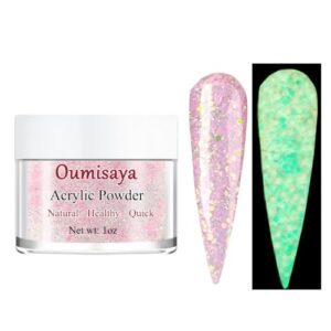 OUMISAYA Glow in the dark Glitter Nail Acrylic Powder Pink Color 1OZ (APG033)