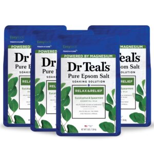 Dr Teal’s Pure Epsom Salt, Relax & Relief With Eucalyptus And Spearmint, 3 lb (Pack of 4)
