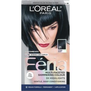 L’Oreal Paris Feria Multi-Faceted Shimmering Permanent Hair Color, 21 Starry Night (Bright Black), Pack of 1, Hair Dye