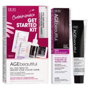 AGE beautiful Permanent Hair Color Dye Liqui Creme & Developer Starter Kit | 100% Gray Coverage | Anti-Aging | Biotin for Thicker, Fuller, Healthier Hair | 5NV Medium Neutral Violet Brown