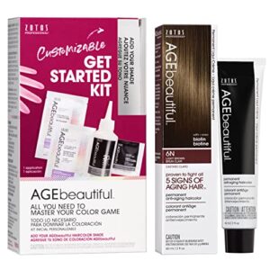 AGE beautiful Permanent Hair Color Dye Liqui Creme & Developer Starter Kit | 100% Gray Coverage | Anti-Aging | Biotin for Thicker, Fuller, Healthier Hair | 6N Light Brown