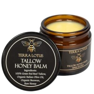 Terra Lotus – Organic Grass-Fed Beef Tallow Balm with Raw Honey – Moisturizing Cream for Soft, Smooth Skin – Handmade All-Natural Moisturizer (2 Oz, Vanilla)