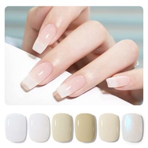 GAOY Milky White Gel Nail Polish Set of 6 White Colors U V LED Nail Polish Kit for Home Gel Manicure DIY and Nail Art Salon Varnish