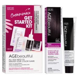 AGE beautiful Permanent Hair Color Dye Liqui Creme & Developer Starter Kit | 100% Gray Coverage | Anti-Aging | Biotin for Thicker, Fuller, Healthier Hair | 3NV Darkest Neutral Violet Brown