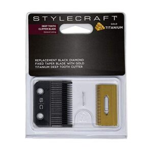 StyleCraft Alpha Replacement Clipper Blade with DLC Fixed blade and Staggered Gold Titanium Cutter