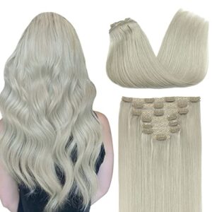 GOO GOO Clip in Hair Extensions Real Human Hair, Remy Human Hair Extensions Clip ins for Women, Natural Human Hair, 18inch, GREY