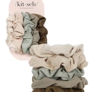 Kitsch Scrunchies for Women – No Crease Hair Ties for Girls | Scrunchies For All Hair Types and Textures, Perfect for Day or Night – Eucalyptus, 5 Pcs