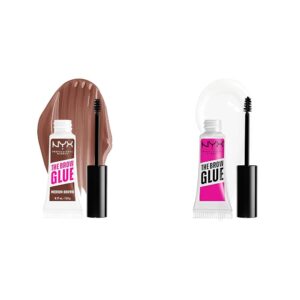 NYX Brow Glue Extreme Hold Tinted & Clear Eyebrow Gels Bundle – Medium Brown & Clear