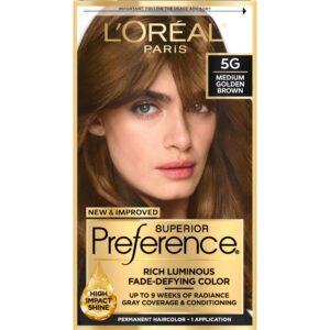 L’Oreal Paris Superior Preference Fade-Defying + Shine Permanent Hair Color, 5G Medium Golden Brown, Pack of 1, Hair Dye