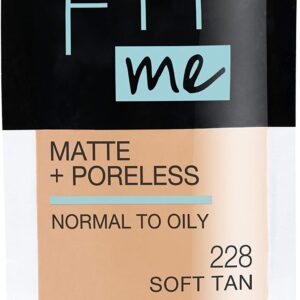 Maybelline New York Fit Me Matte + Poreless Liquid Foundation, Pouch Format, 228 Soft Tan, 1.3 Ounce