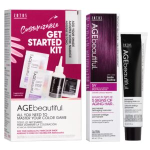 AGE beautiful Permanent Hair Color Dye Liqui Creme & Developer Starter Kit | 100% Gray Coverage | Anti-Aging | Biotin for Thicker, Fuller, Healthier Hair | 5V Medium Plum Brown
