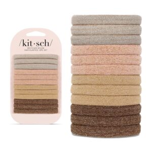Kitsch Hair Ties No Damage – Strong, Stretchy Hair Bands | Soft Nylon with Glitter Ponytail Holders, Snag-Free Rubber Bands, Perfect for Updos & Braids – Neutral, 12pcs
