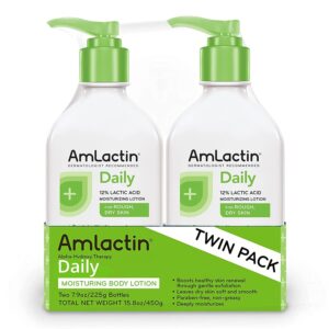 AmLactin Daily Moisturizing Lotion for Dry Skin, 7.9 oz Pump Bottles (Twin Pack), 2-in-1 Exfoliator-Body Lotion with 12% Lactic Acid, Dermatologist-Recommended (Packaging May Vary)