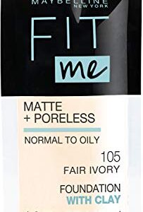 Maybelline New York Fit Me Matte + Poreless Liquid Foundation, Pouch Format, 105 Fair Ivory, 1.3 Ounce
