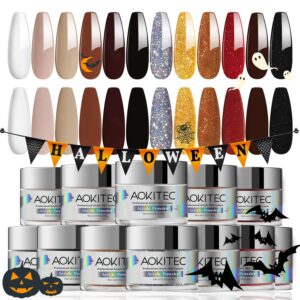 AOKITEC Acrylic Powder Set – 12 Colors Fall Winter Professional 3D Nail Carving Glitter Red Gold Orange for Halloween Thanksgiving Gifts