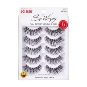 KISS So Wispy Fake Eyelashes Multipack #01, Easy-To-Apply Lightweight False Eyelashes, 100% Cruelty-Free Natural Human Hair, Reusable and Contact Lens Friendly, 5 Pairs