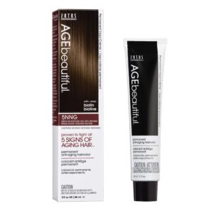 AGE beautiful Permanent Hair Color Dye Liqui Creme | 100% Gray Coverage | Anti-Aging Haircolor | Biotin for Thicker, Fuller Hair | Professional Salon Coloring | 5NNG Medium Intense Golden Brown
