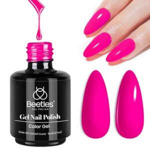 Beetles Gel Nail Polish Electric Pink Color Hot Pink Nails Soak Off UV LED Nail Lamp Spring Summer Gel Polish Gift for Girls -SIZE: .5 fl.Oz/Each 15 ml/Each Pink