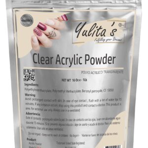 Yulita’s Polvo acrílico transparente 16 onzas-(16oz) Sistema profesional para uñas en formato medio en bolsa plástica.para esculpir y tallar uñas.