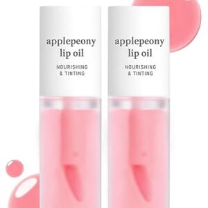 NOONI Korean Vegan Appleseed Lip Oil Set – Applepeony Duo | with Apple Seed Oil, Lip Oil Duo, Lip Stain, Gift Sets, For Chapped and Flaky Lips