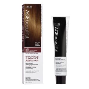 AGE beautiful Permanent Hair Color Dye Liqui Creme | 100% Gray Coverage | Anti-Aging Haircolor | Biotin for Thicker, Fuller Hair | Professional Salon Coloring | 5G Medium Golden Brown